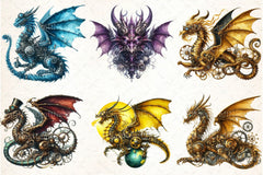Watercolor Steampunk Dragon Clipart Bundle - CraftNest - Digital Crafting and Art