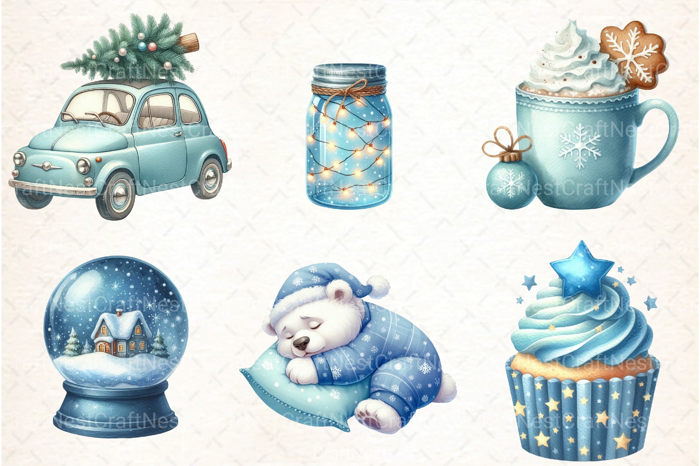 Cozy Christmas Blue Clipart Bundle 2 - CraftNest - Digital Crafting and Art