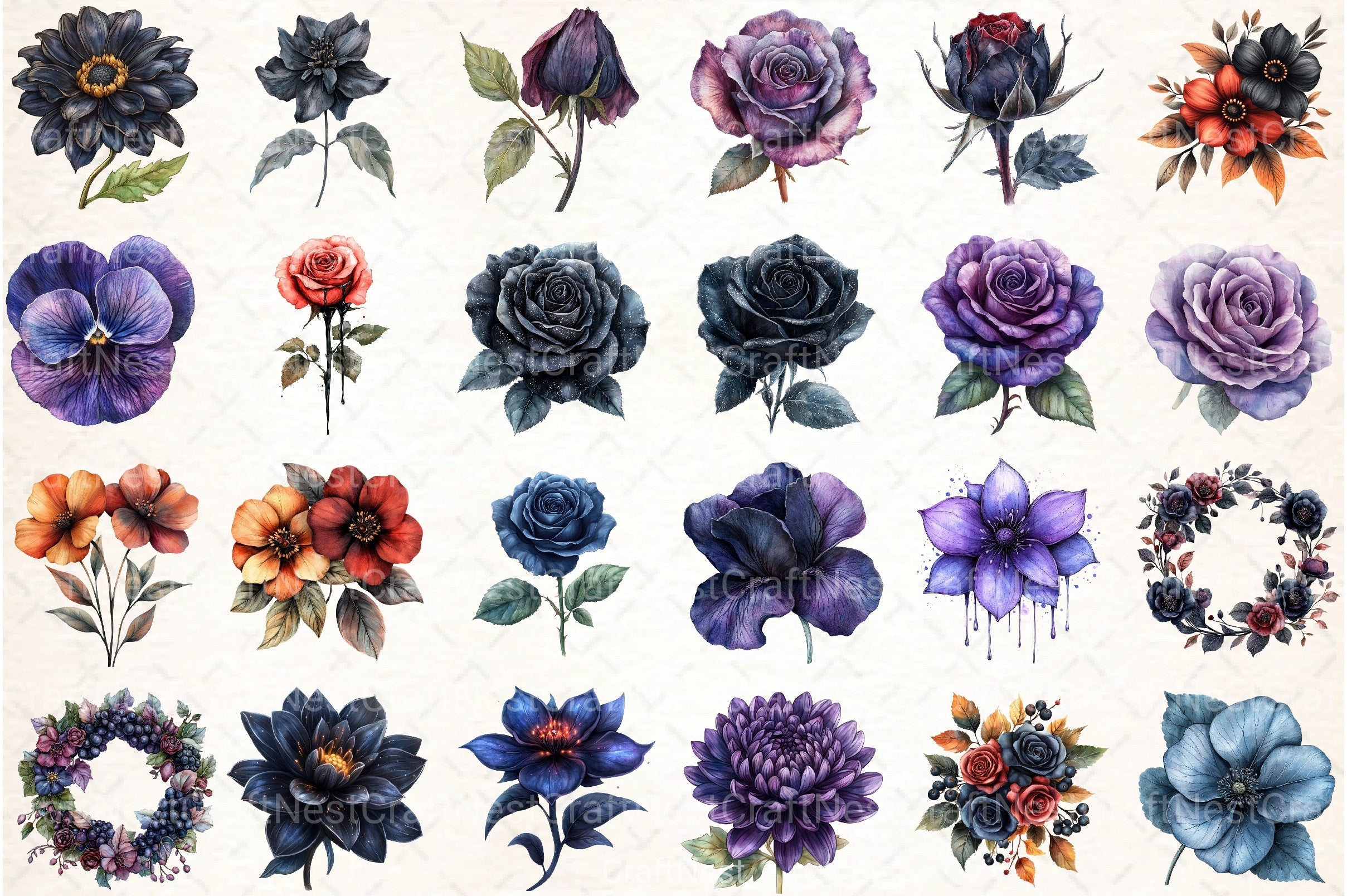 Gothic Dark Floral Clipart Bundle - CraftNest - Digital Crafting and Art