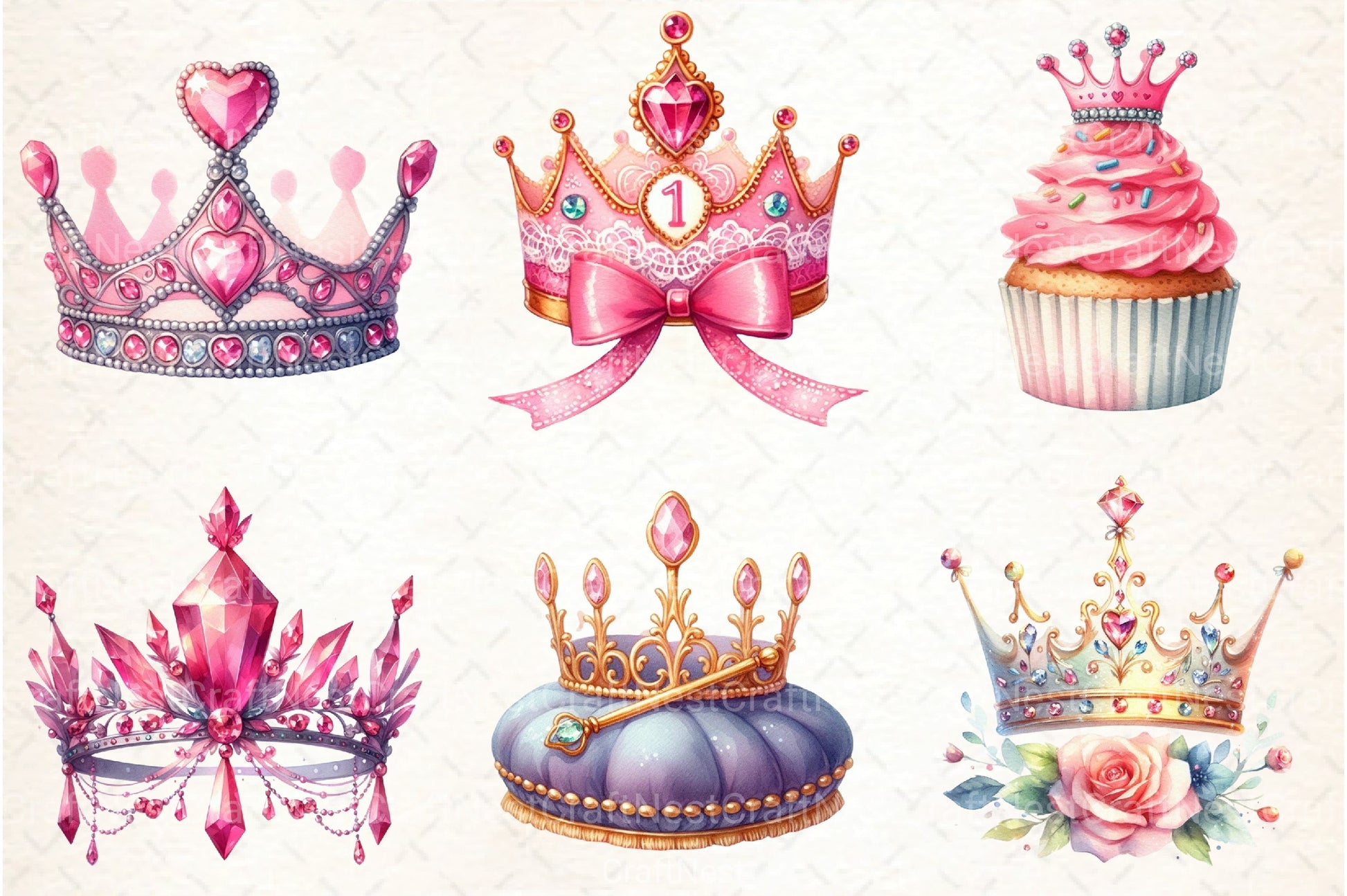 Pink Princess Tiara Clipart Bundle 1 - CraftNest - Digital Crafting and Art