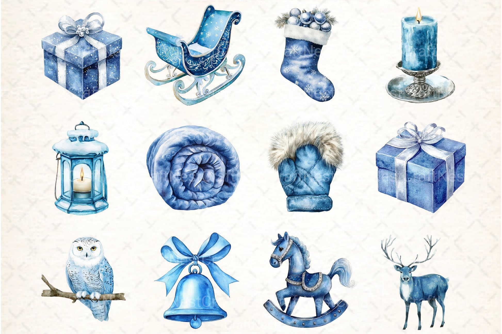 Cozy Blue Christmas Clipart Bundle - CraftNest - Digital Crafting and Art