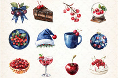 Midnight Cherry Christmas Clipart Bundle 23 - CraftNest - Digital Crafting and Art