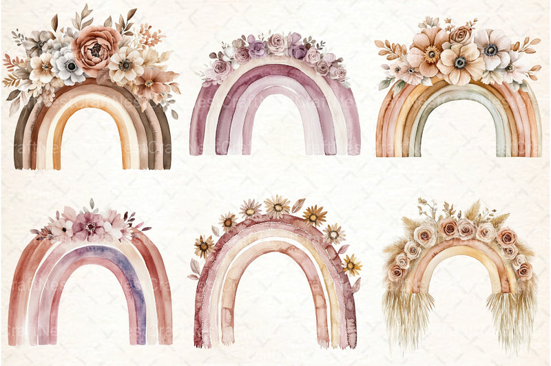 Boho Rainbow Floral Clipart Bundle 55 - CraftNest - Digital Crafting and Art