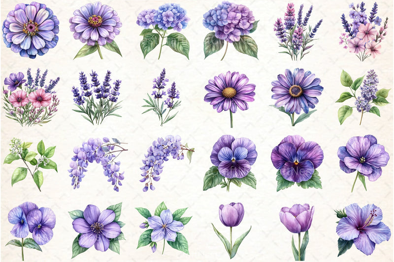 Purple Flowers Clipart Bundle 99 - CraftNest - Digital Crafting and Art