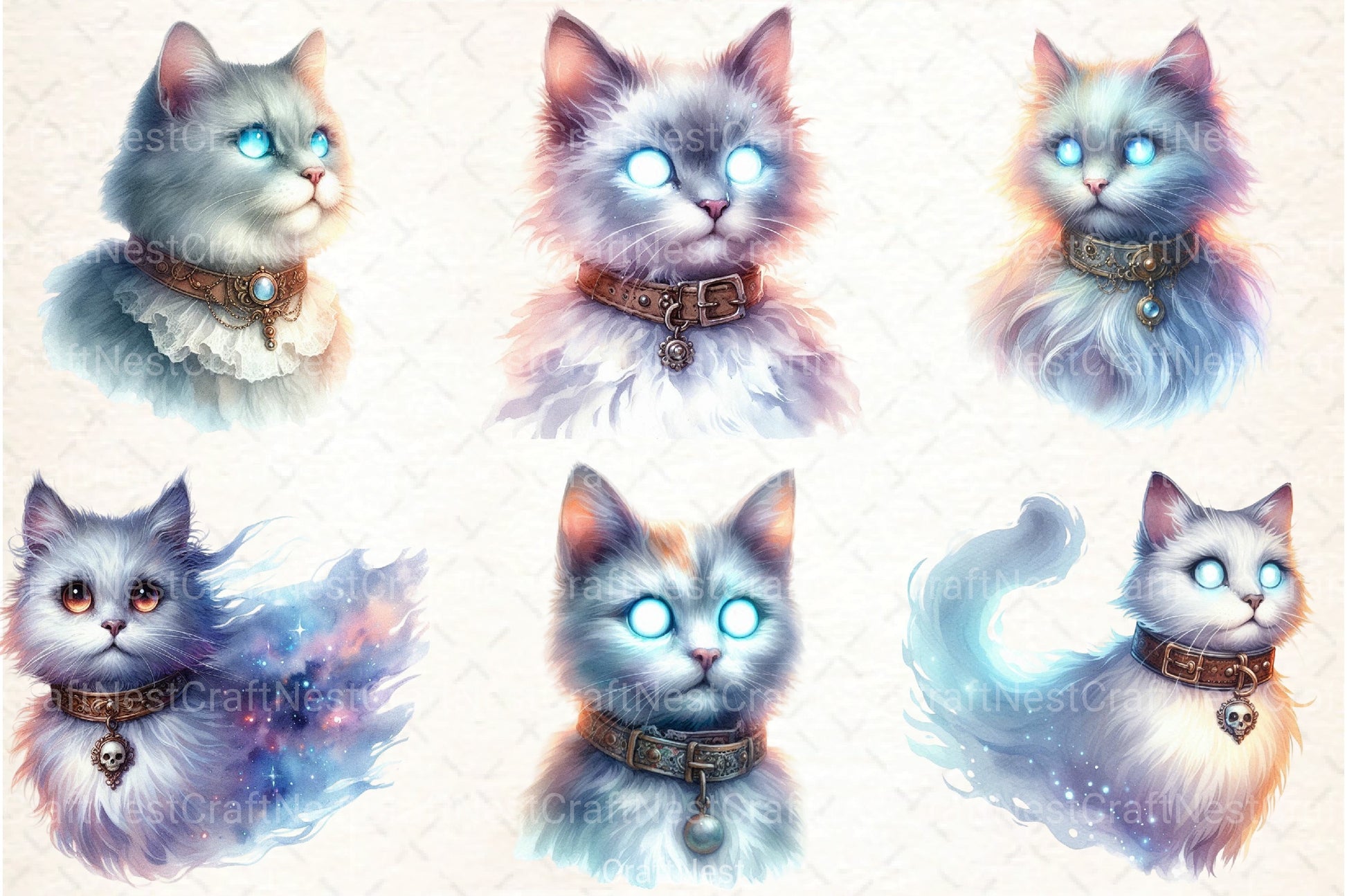 Watercolor Ghostly Cat Clipart Bundle - CraftNest - Digital Crafting and Art