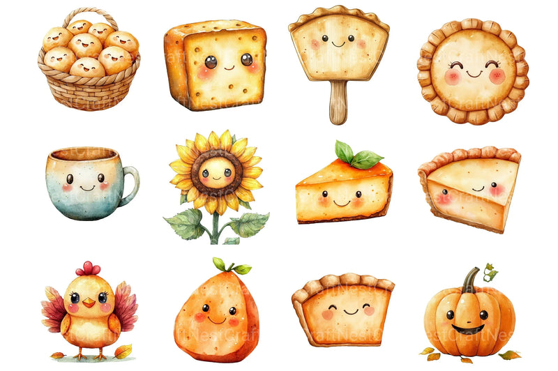 Kawaii Thanksgiving Clipart Bundle - CraftNest - Digital Crafting and Art