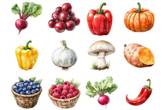 Fall Harvest Fruits & Veggies Clipart Bundle - CraftNest - Digital Crafting and Art