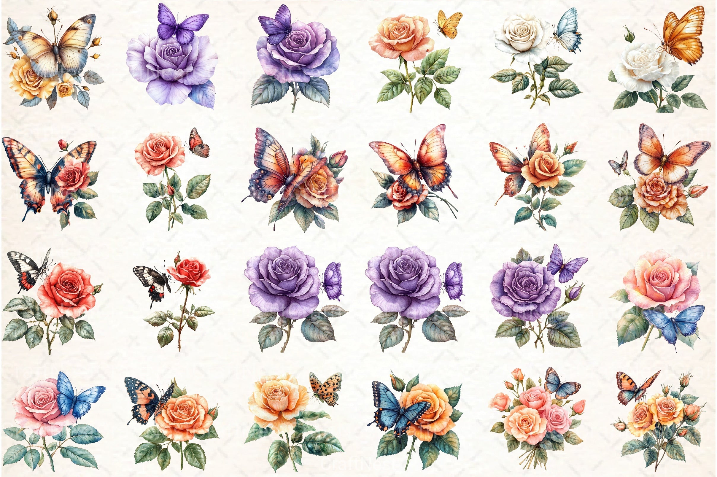Butterfly and Roses Clipart Bundle - CraftNest - Digital Crafting and Art