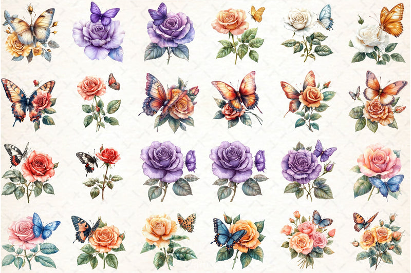 Butterfly and Roses Clipart Bundle - CraftNest - Digital Crafting and Art