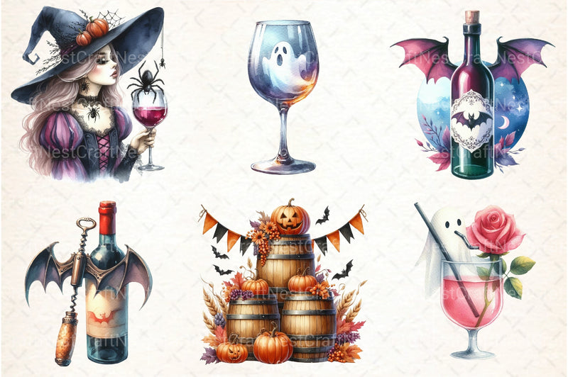 Halloween Wine Tasting Clipart Bundle 2 - CraftNest - Digital Crafting and Art