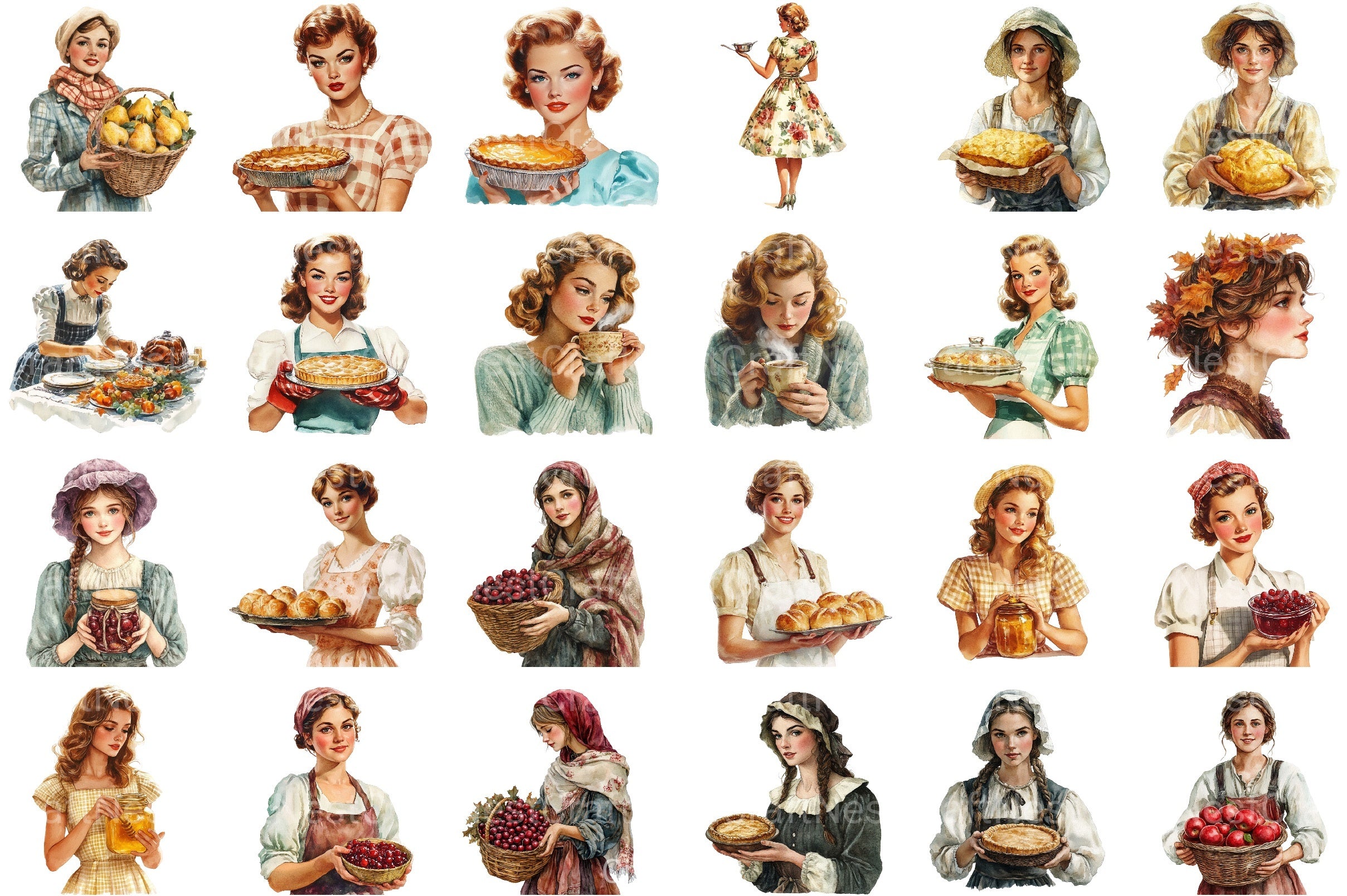 Vintage Thanksgiving Woman Clipart Bundle - CraftNest - Digital Crafting and Art