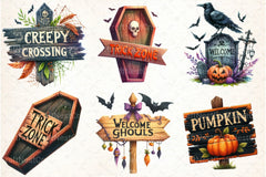 Halloween Wooden Signs Clipart Bundle - CraftNest - Digital Crafting and Art