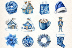 Cozy Blue Christmas Clipart Bundle - CraftNest - Digital Crafting and Art