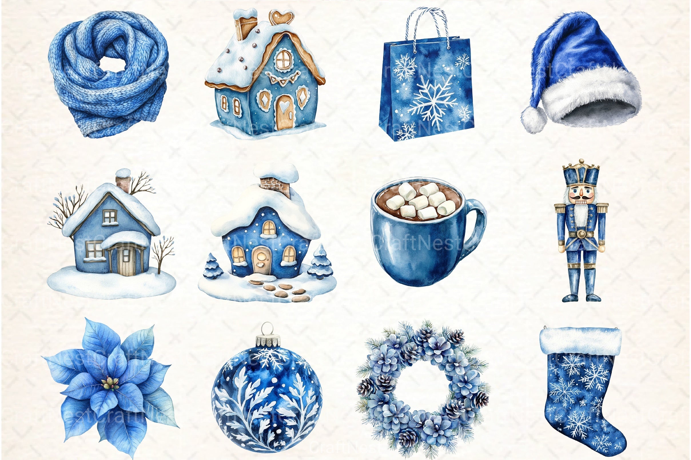 Cozy Blue Christmas Clipart Bundle - CraftNest - Digital Crafting and Art
