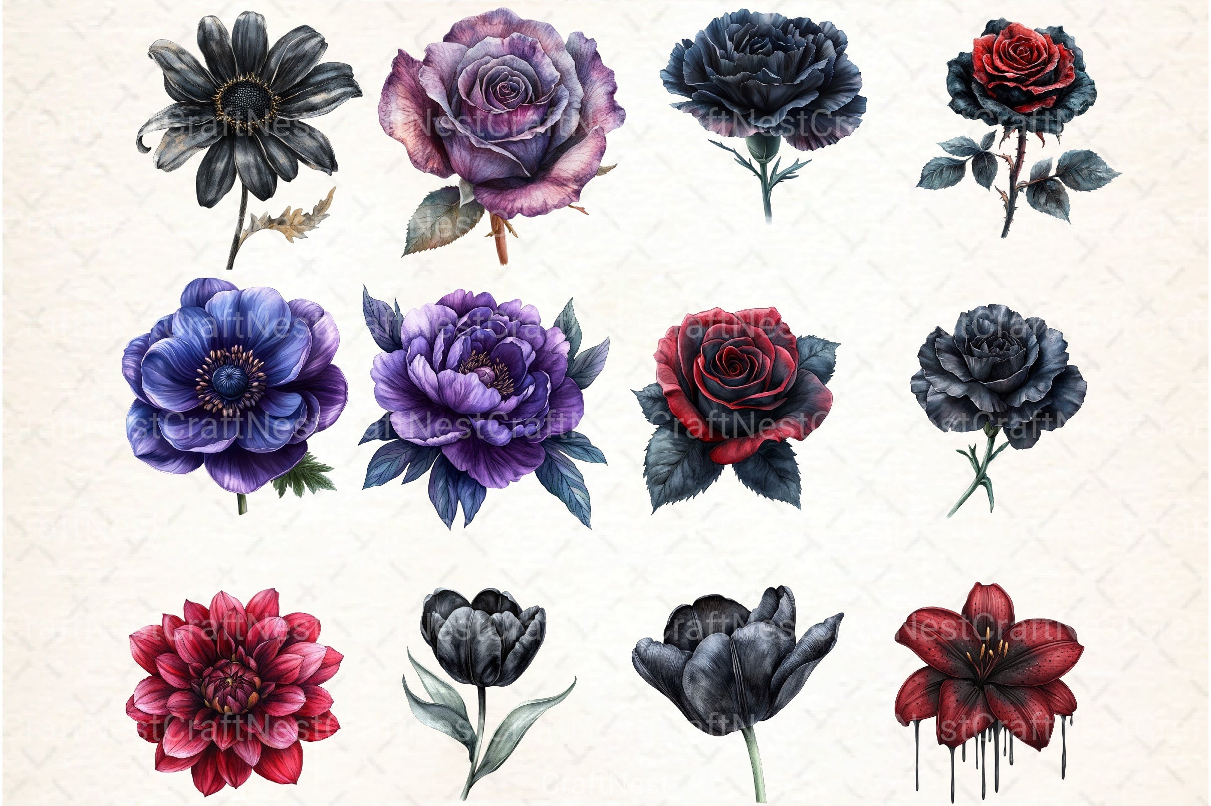 Gothic Dark Floral Clipart Bundle - CraftNest - Digital Crafting and Art