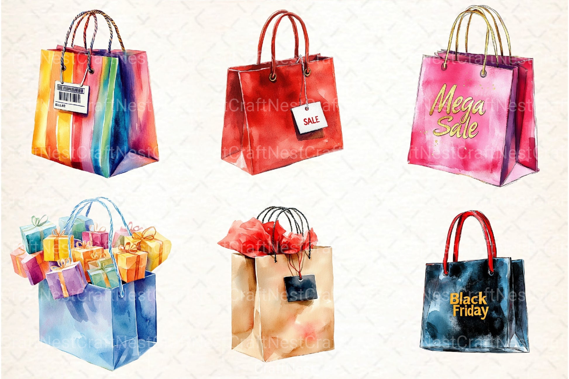 Black Friday Shopping Bag Clipart Bundle - CraftNest - Digital Crafting and Art