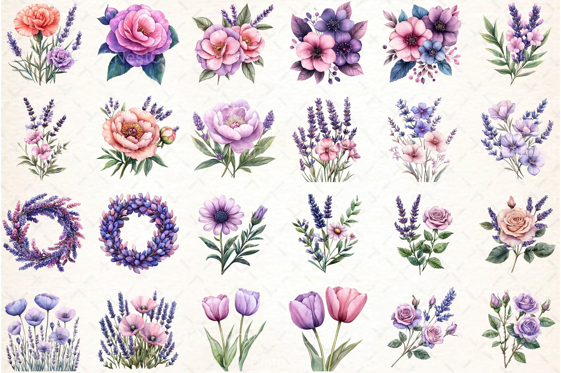 Lavender & Pink Flowers Clipart Bundle 4 - CraftNest - Digital Crafting and Art