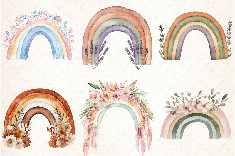 Boho Rainbow Floral Clipart Bundle - CraftNest - Digital Crafting and Art