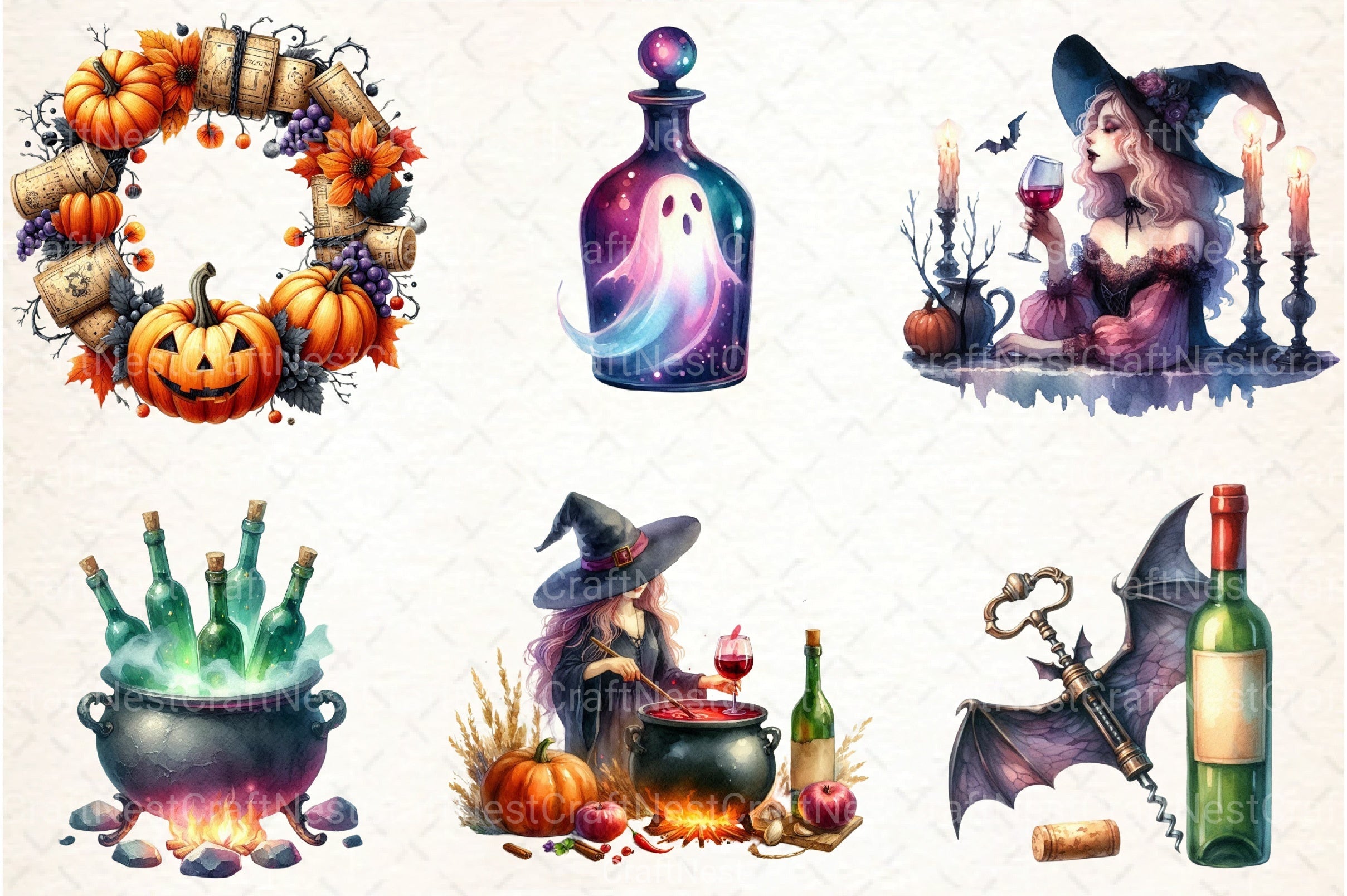 Halloween Wine Tasting Clipart Bundle 2 - CraftNest - Digital Crafting and Art
