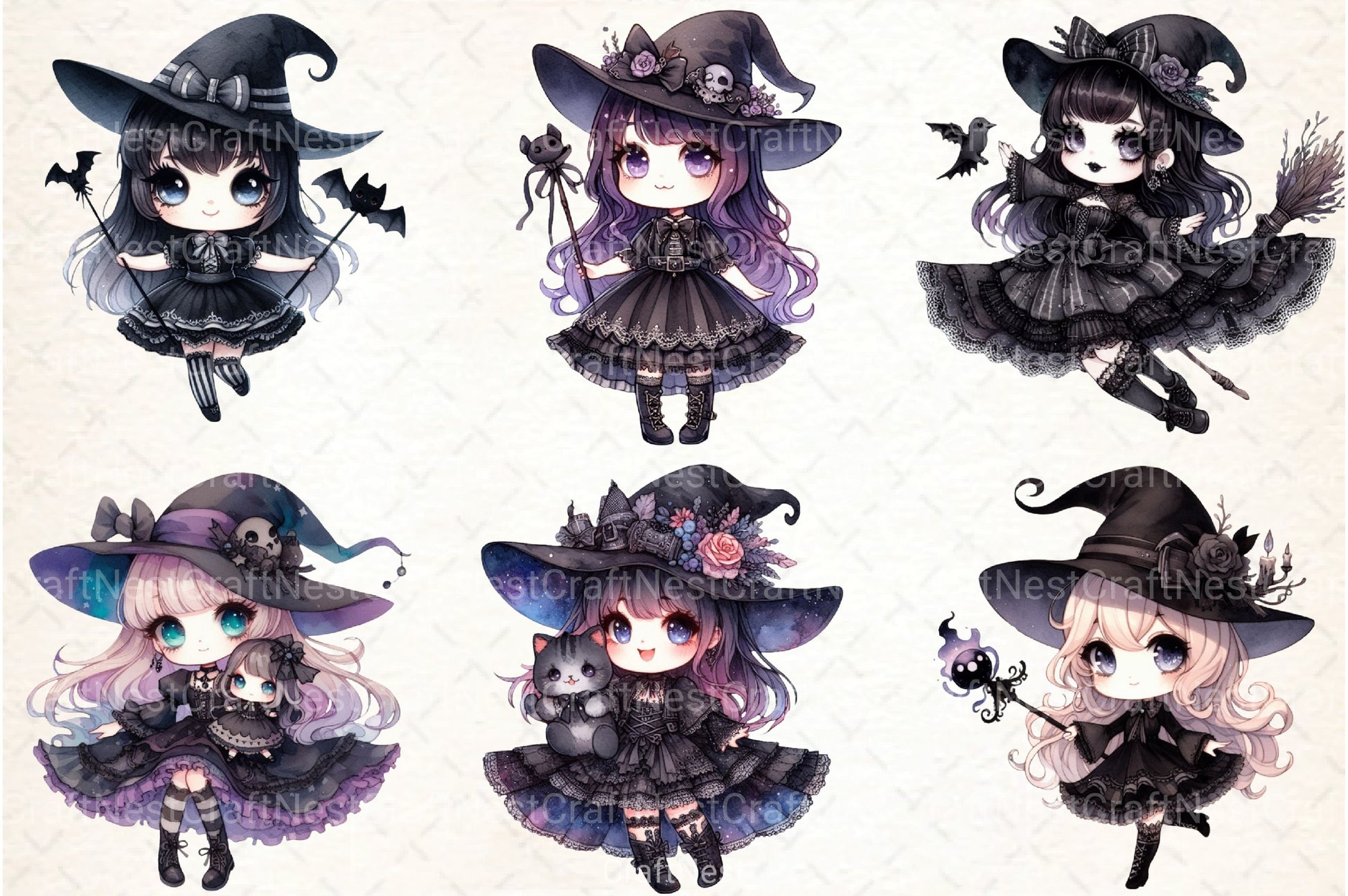 Cute Witch Halloween Girl Clipart Bundle - CraftNest - Digital Crafting and Art