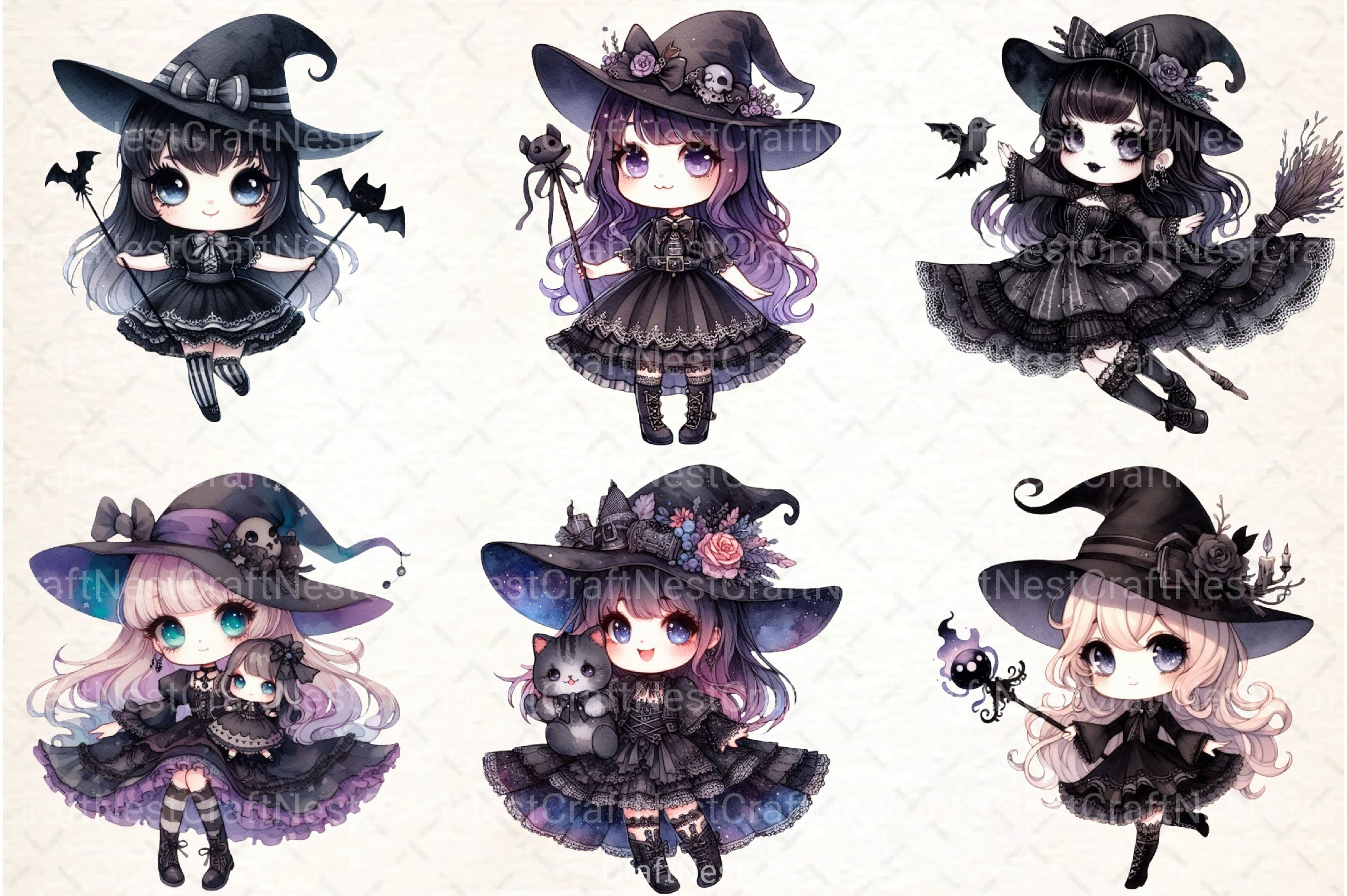 Cute Witch Halloween Girl Clipart Bundle - CraftNest - Digital Crafting and Art
