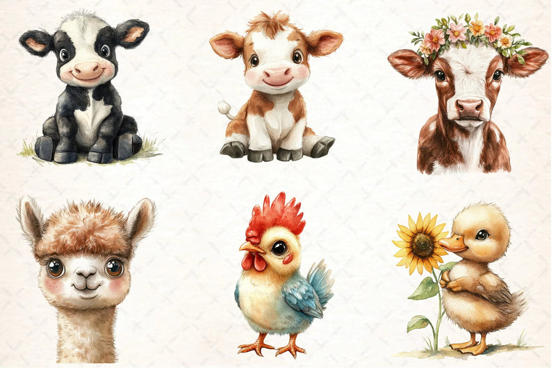 Funny Matching Baby Farm Animals Clipart Bundle - CraftNest - Digital Crafting and Art