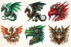 Watercolor Steampunk Dragon Clipart Bundle - CraftNest - Digital Crafting and Art