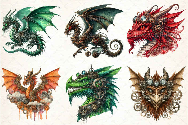 Watercolor Steampunk Dragon Clipart Bundle - CraftNest - Digital Crafting and Art