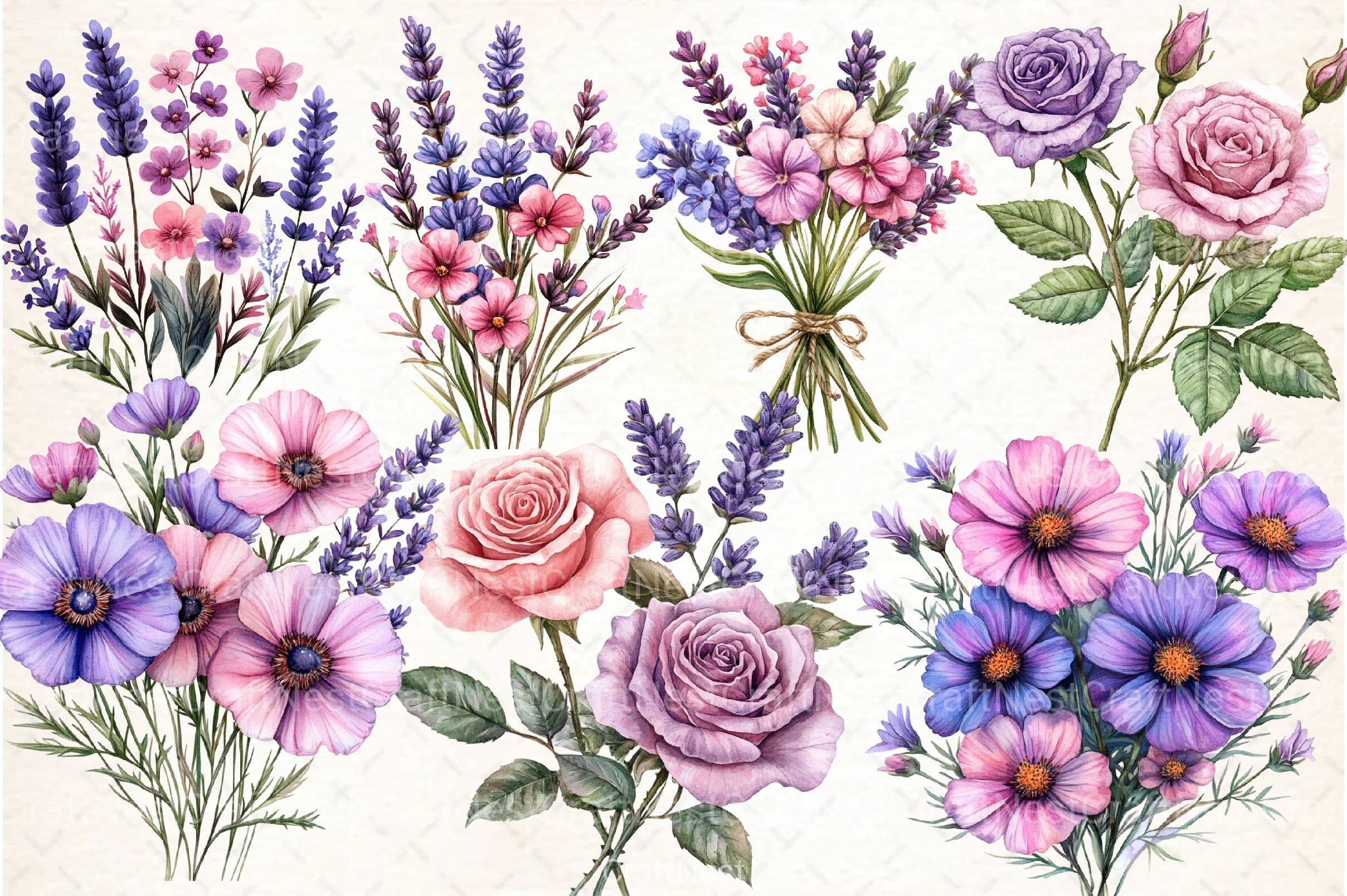 Lavender & Pink Flowers Clipart Bundle 4 - CraftNest - Digital Crafting and Art