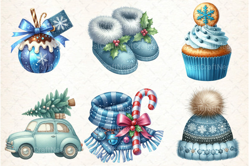 Cozy Christmas Blue Clipart Bundle 2 - CraftNest - Digital Crafting and Art