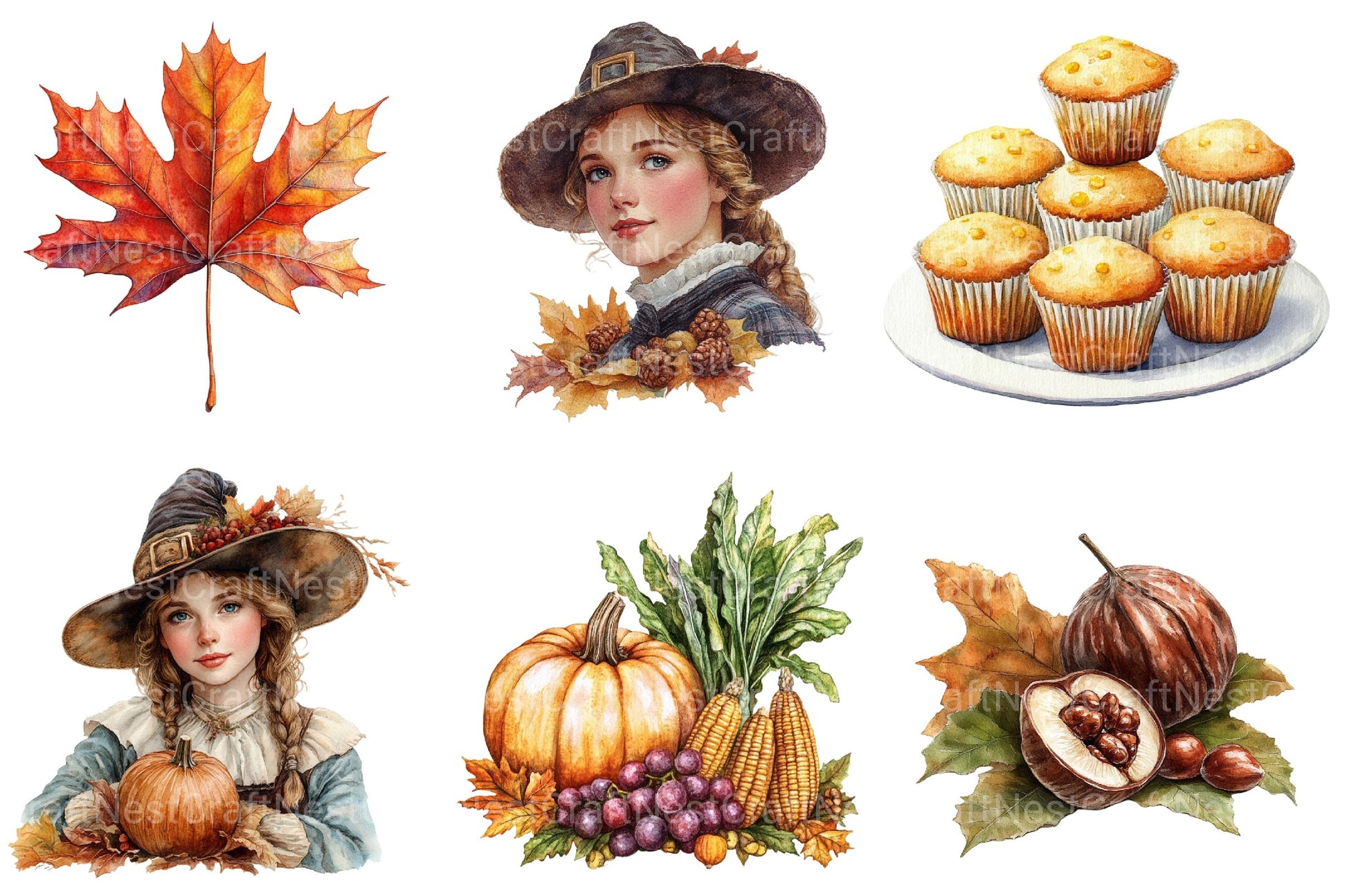 Vintage Thanksgiving Postcard Clipart Bundle - CraftNest - Digital Crafting and Art