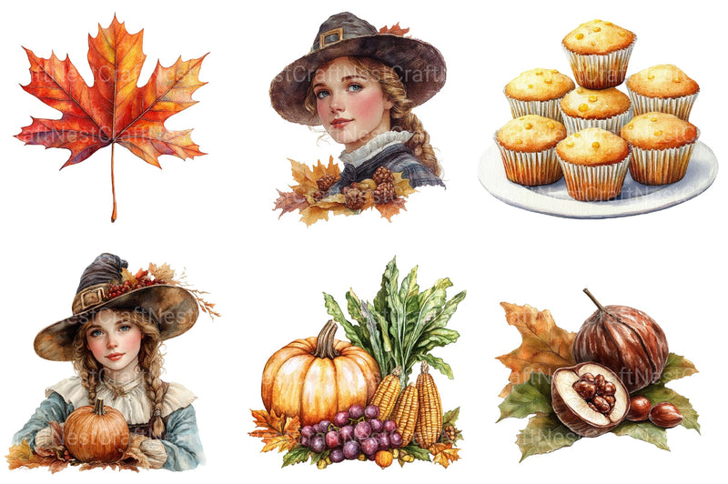 Vintage Thanksgiving Postcard Clipart Bundle - CraftNest - Digital Crafting and Art