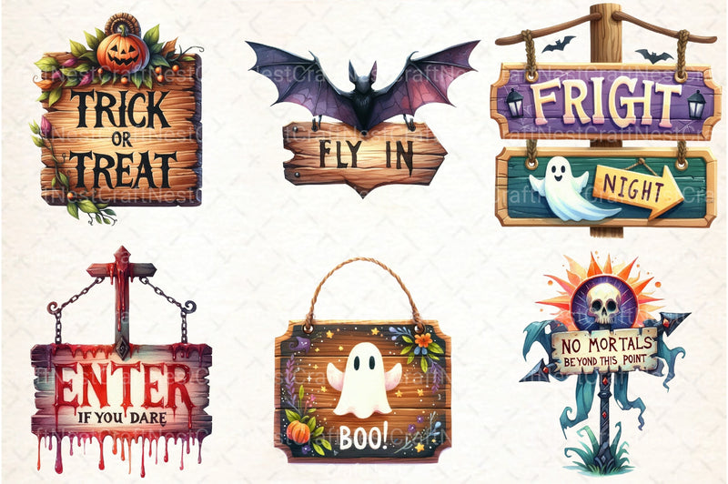 Halloween Wooden Signs Clipart Bundle - CraftNest - Digital Crafting and Art