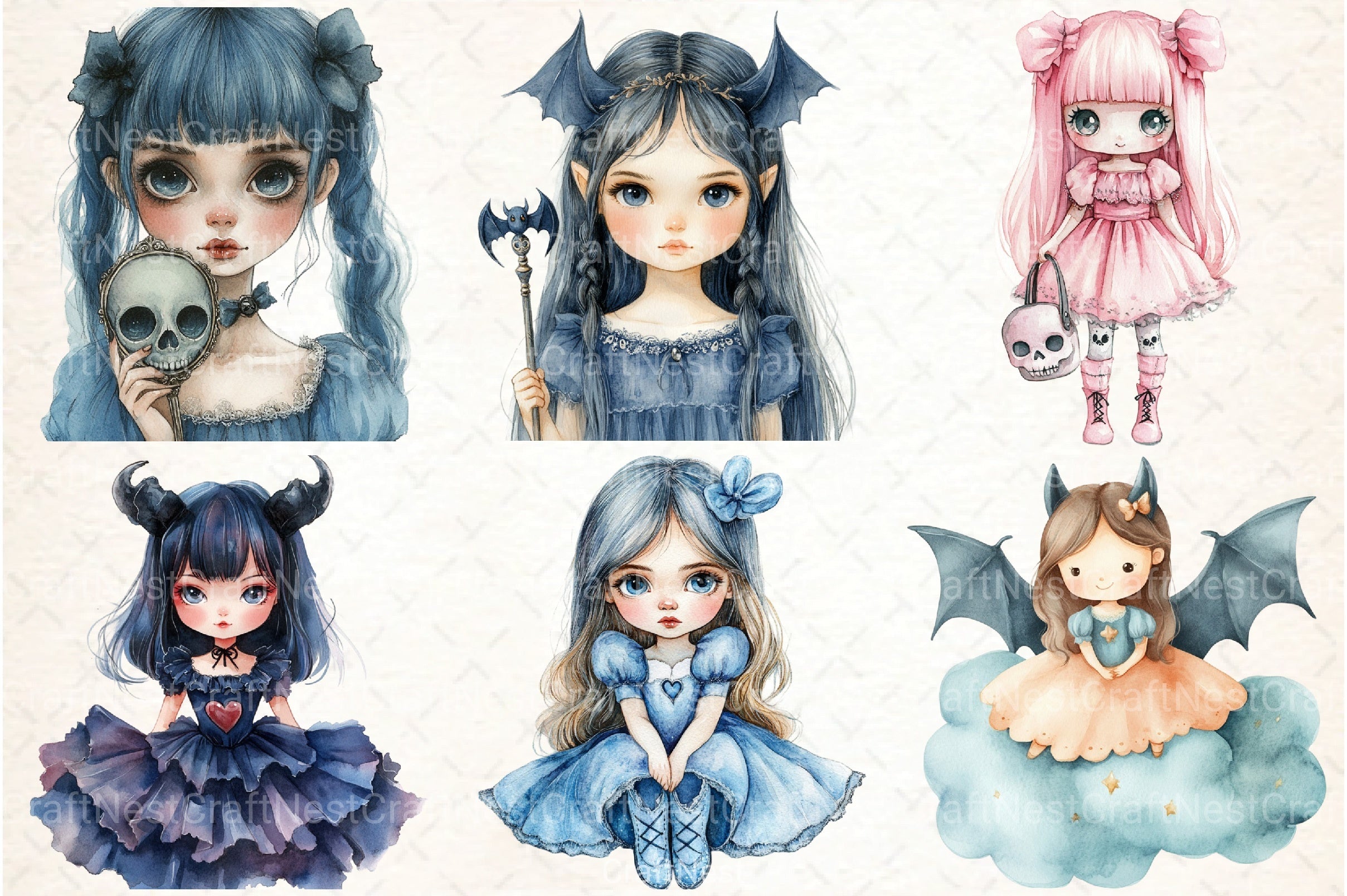 Gothic Fairytale Princess Kawaii Clipart Bundle - CraftNest - Digital Crafting and Art