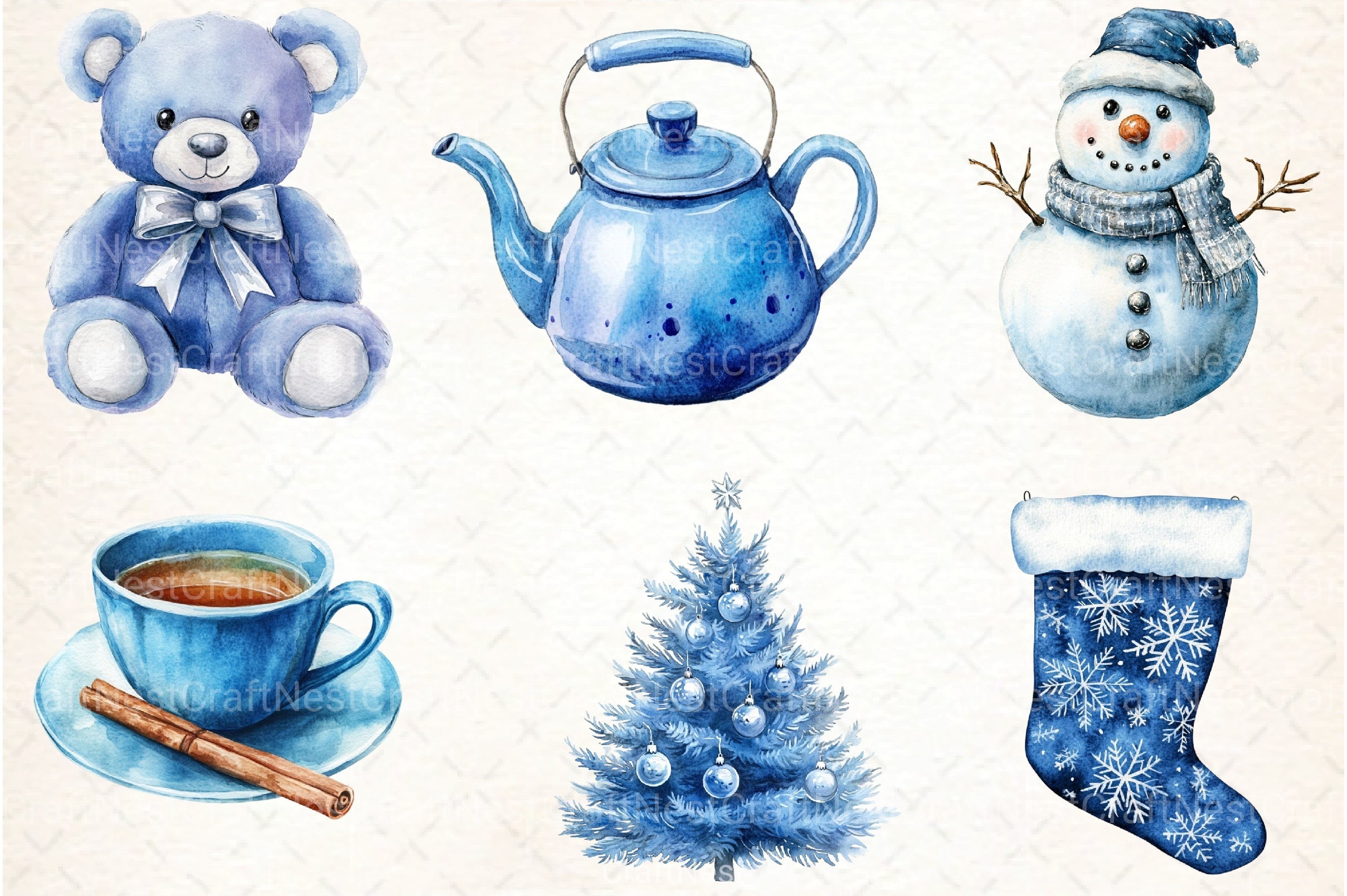 Cozy Blue Christmas Clipart Bundle - CraftNest - Digital Crafting and Art