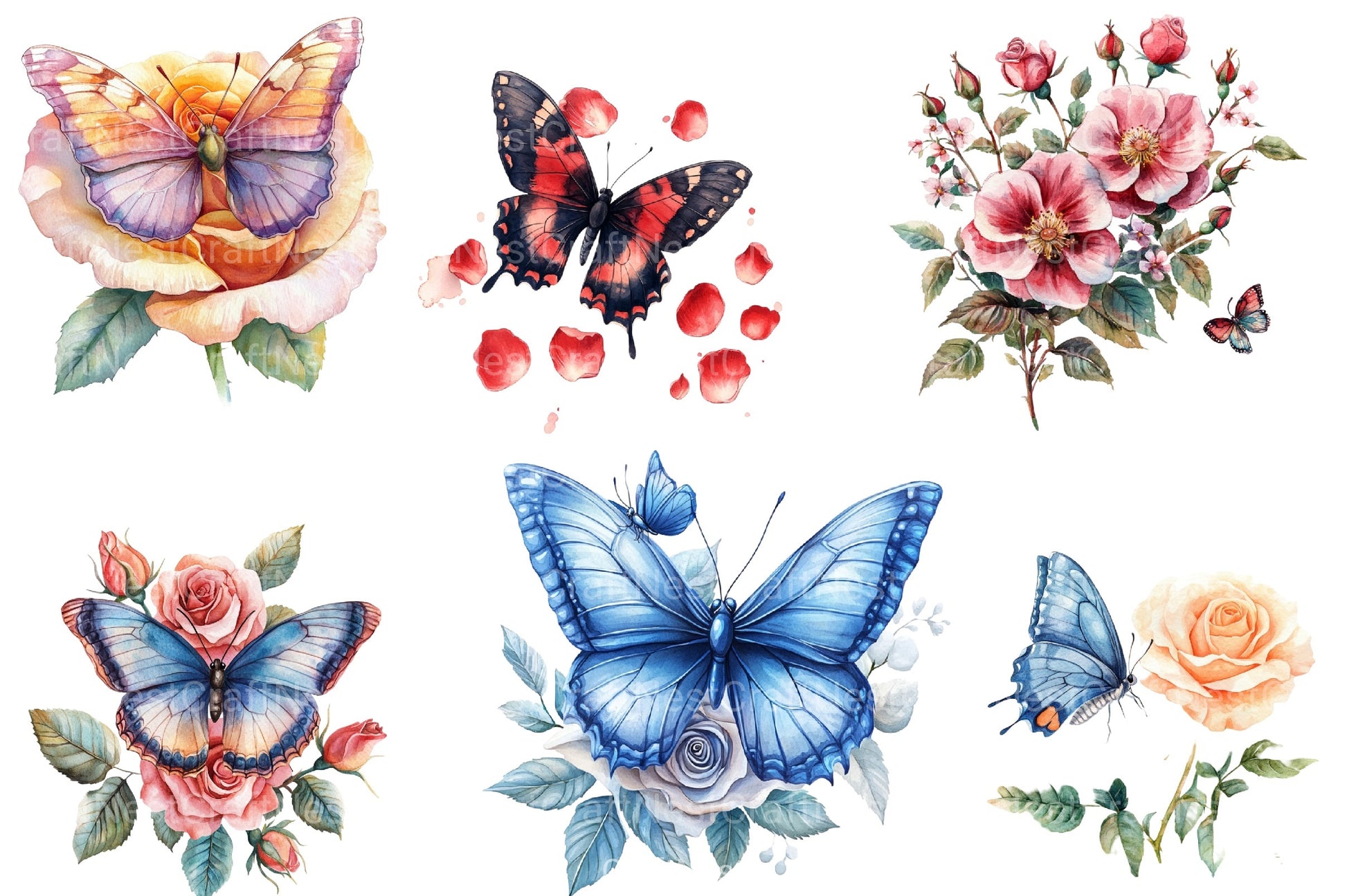 Butterfly and Roses Clipart Bundle - CraftNest - Digital Crafting and Art