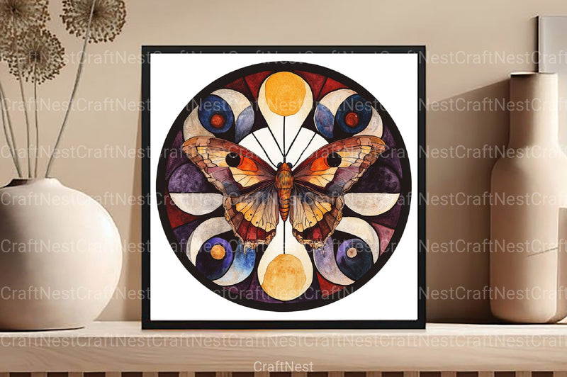 Lunar Moth & Moon Stained Glass Clipart Bundle - CraftNest - Digital Crafting and Art