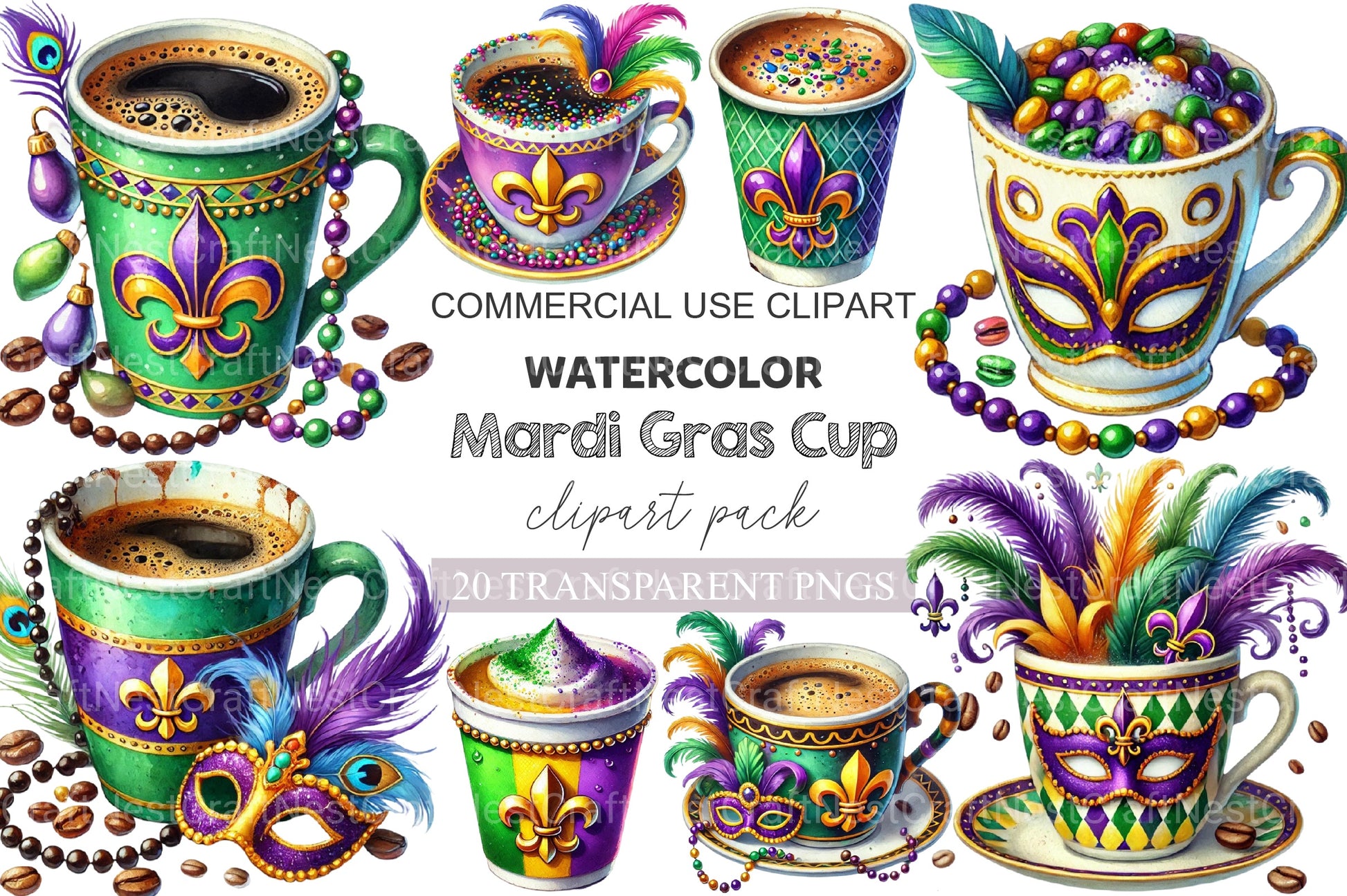 Mardi Gras Cup Clipart Bundle - CraftNest - Digital Crafting and Art