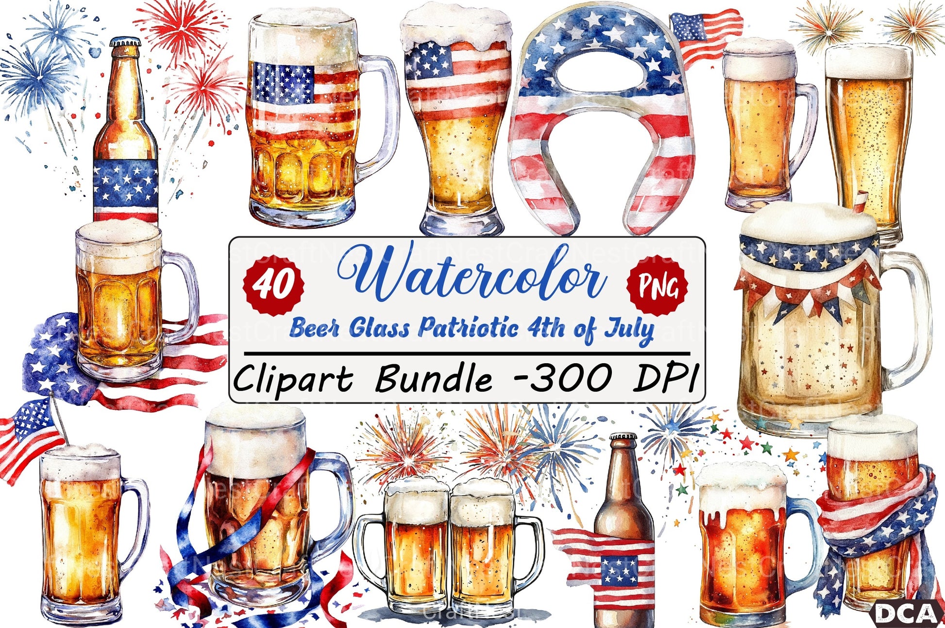 Patriotic 4th of July Beer Glass Clipart Bundle - CraftNest - Digital Crafting and Art