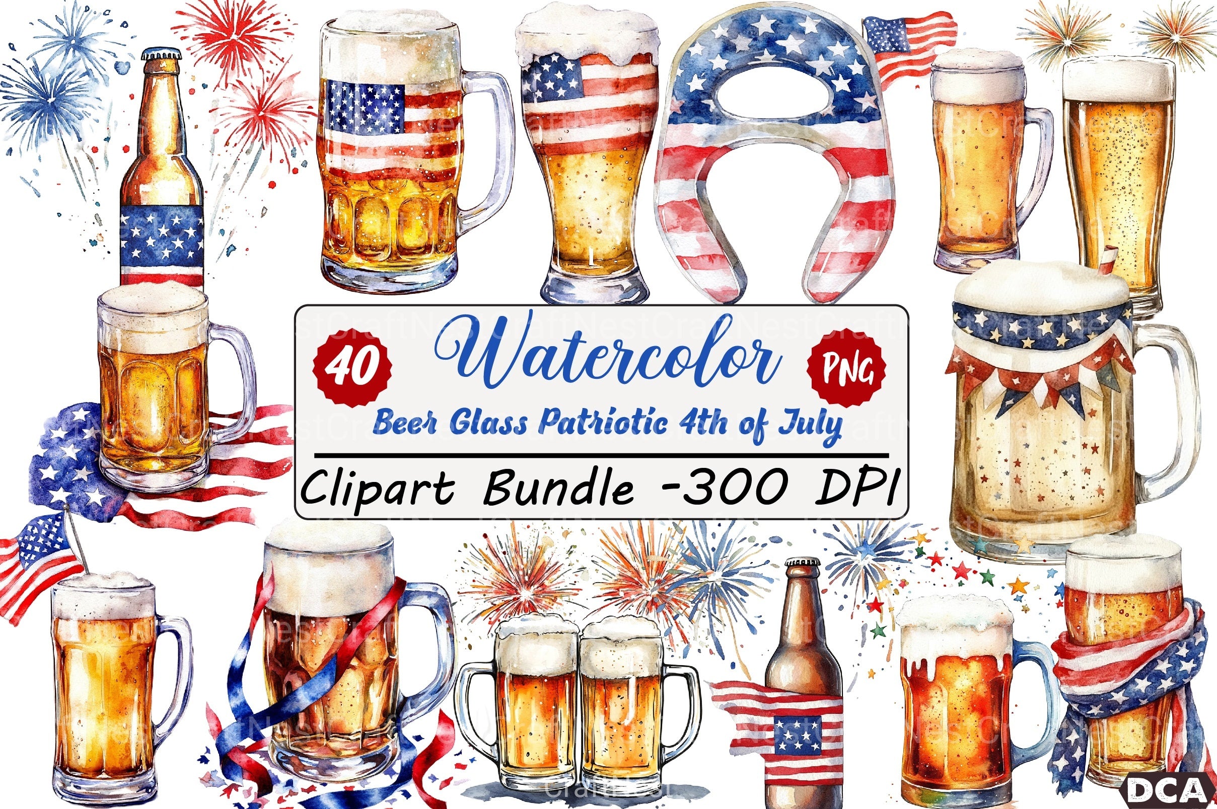 Patriotic 4th of July Beer Glass Clipart Bundle - CraftNest - Digital Crafting and Art