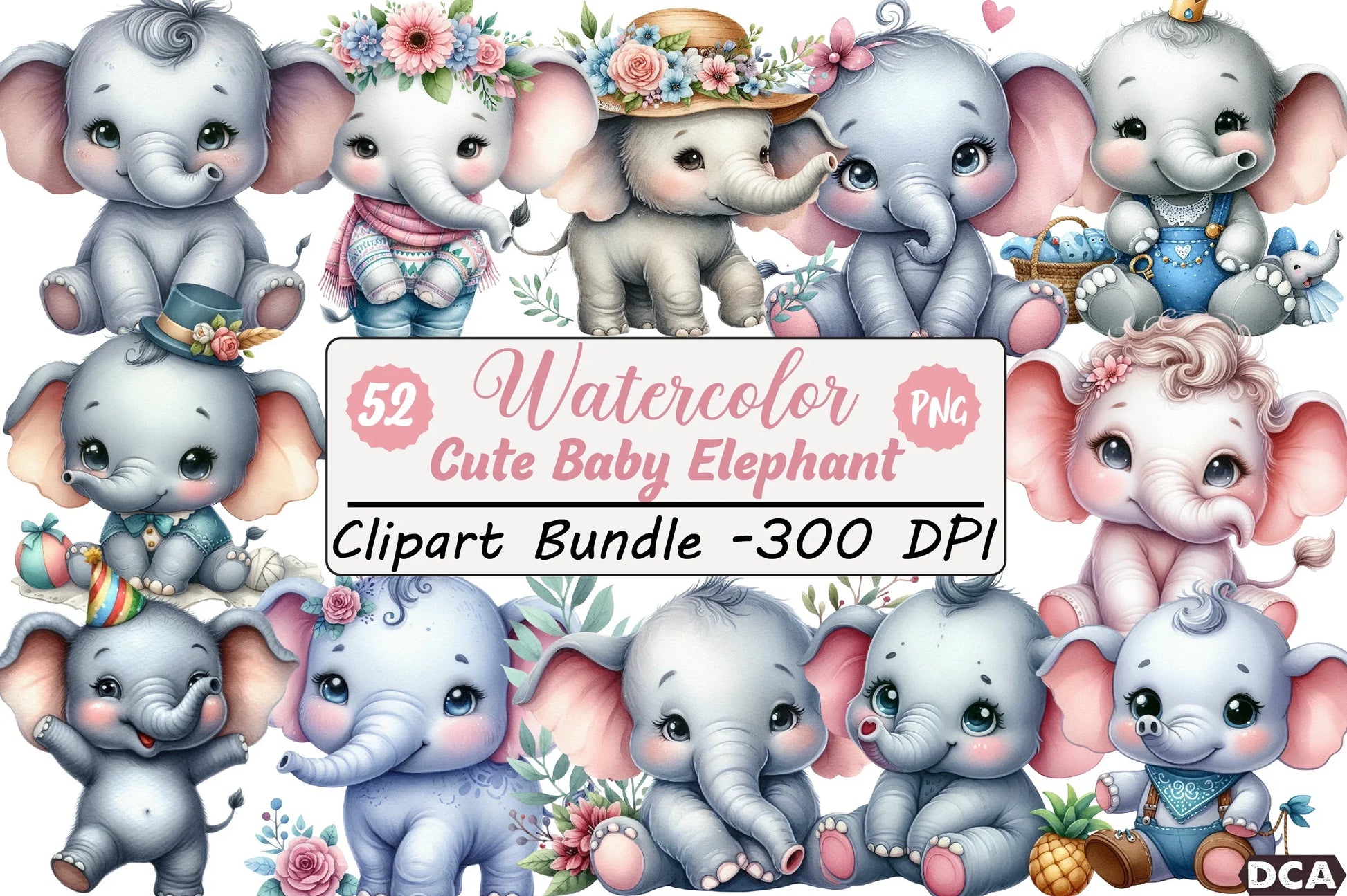 Cute Baby Elephant Clipart Bundle - CraftNest - Digital Crafting and Art