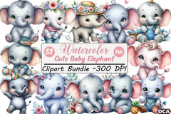 Cute Baby Elephant Clipart Bundle - CraftNest - Digital Crafting and Art