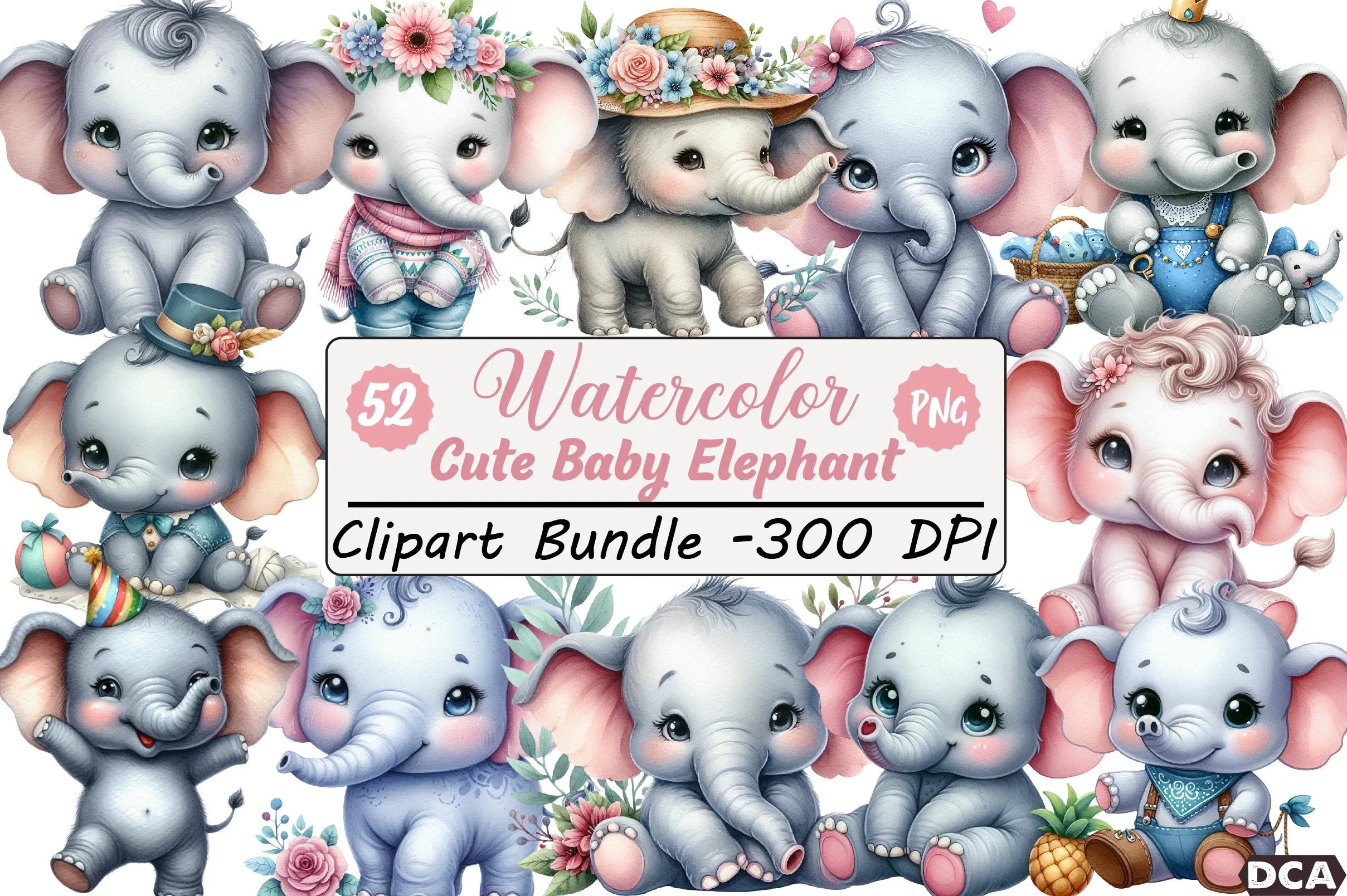 Cute Baby Elephant Clipart Bundle - CraftNest - Digital Crafting and Art