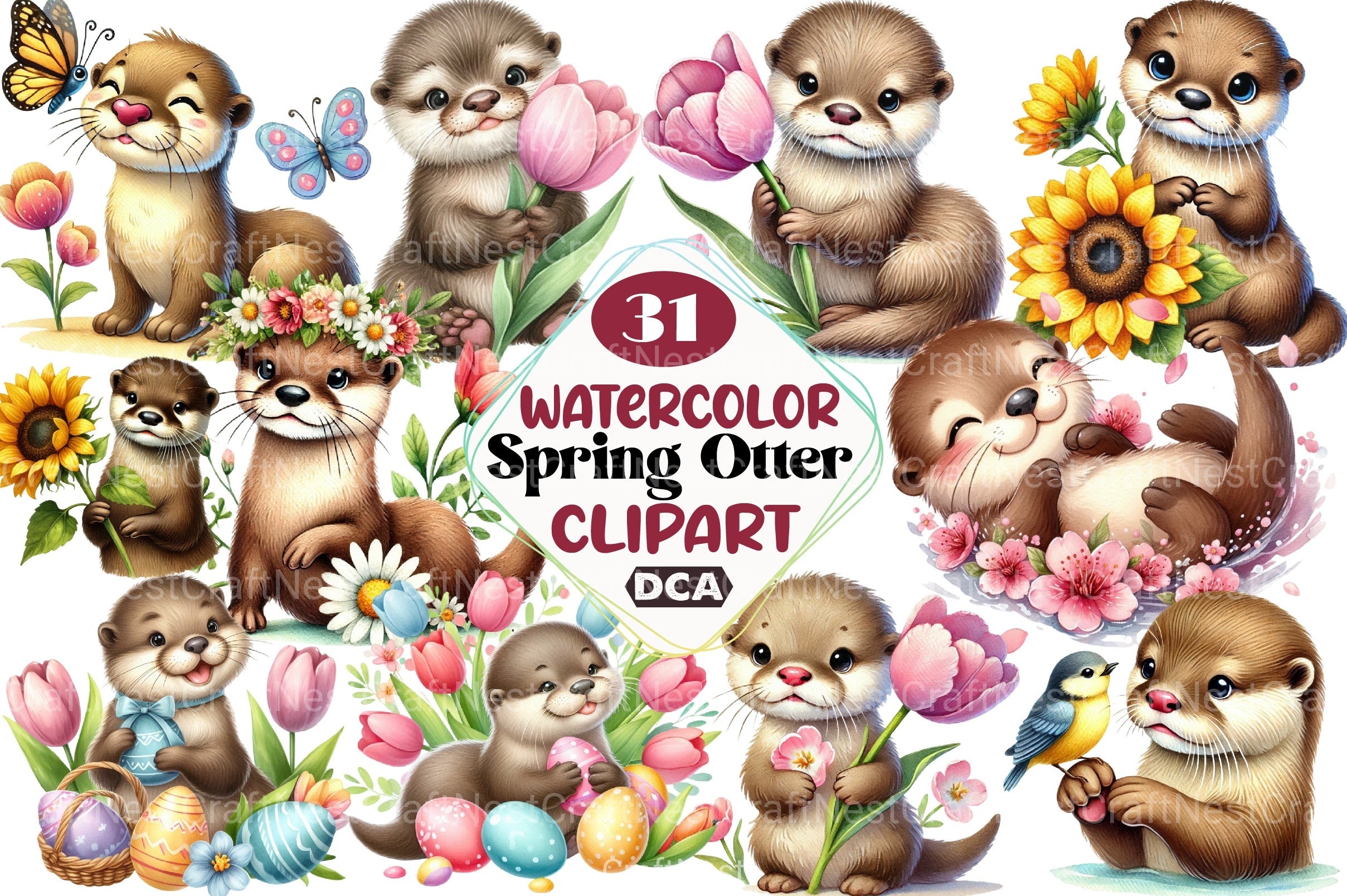 Spring Otter Clipart Bundle - CraftNest - Digital Crafting and Art