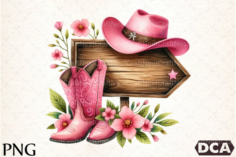 Wooden Sign with Pink Cowboy Hat Clipart Bundle - CraftNest - Digital Crafting and Art