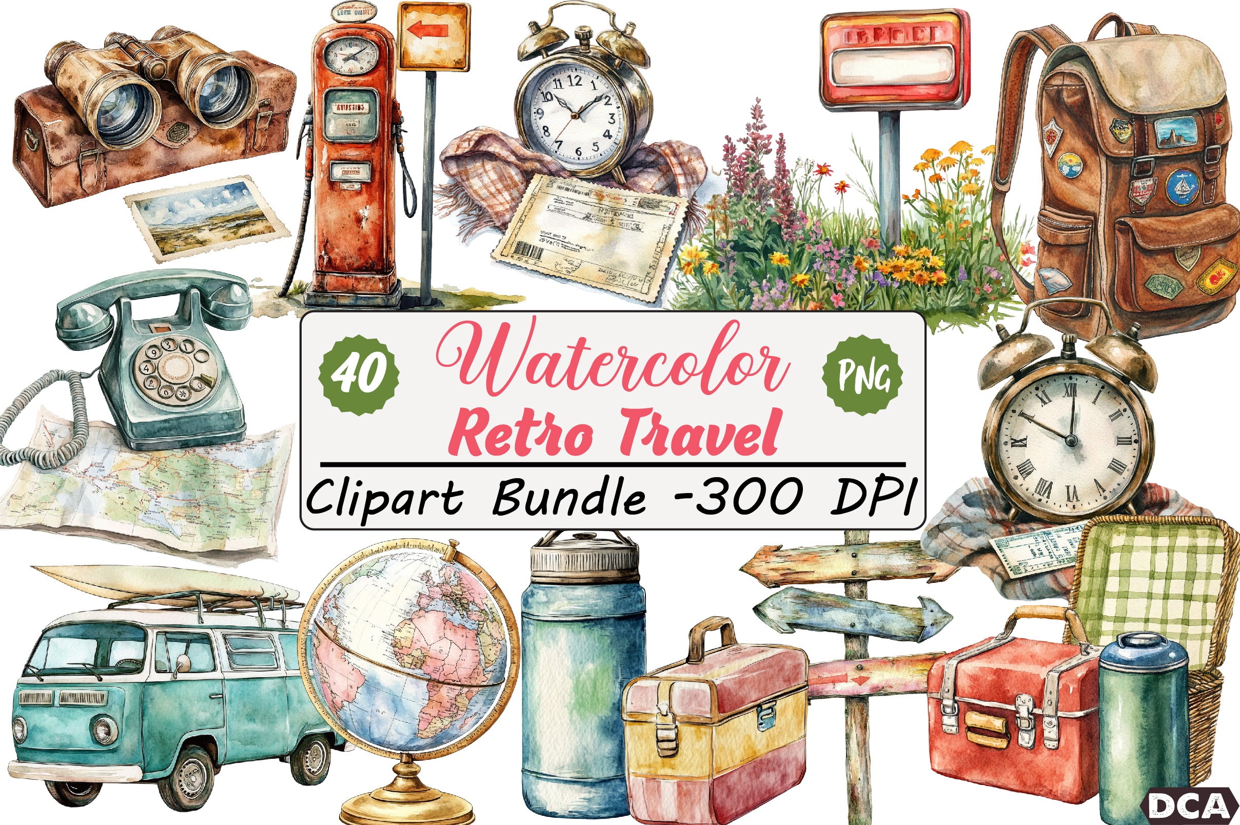 Retro Travel Clipart Bundle