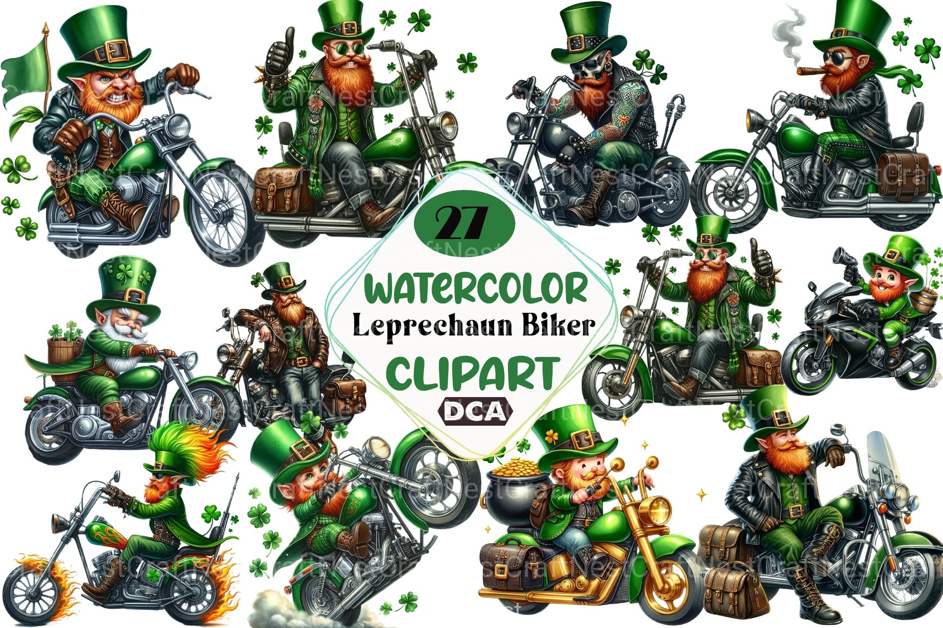 St. Patrick's Day Leprechaun Biker Clipart Bundle - CraftNest - Digital Crafting and Art