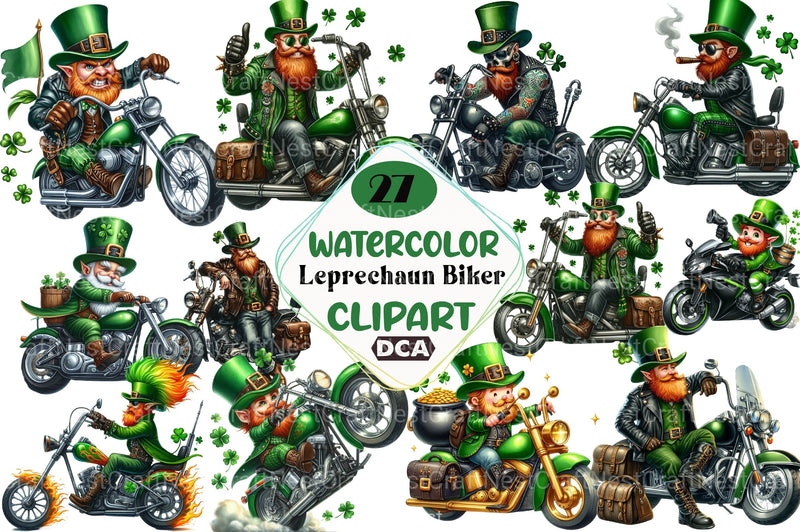St. Patrick's Day Leprechaun Biker Clipart Bundle - CraftNest - Digital Crafting and Art