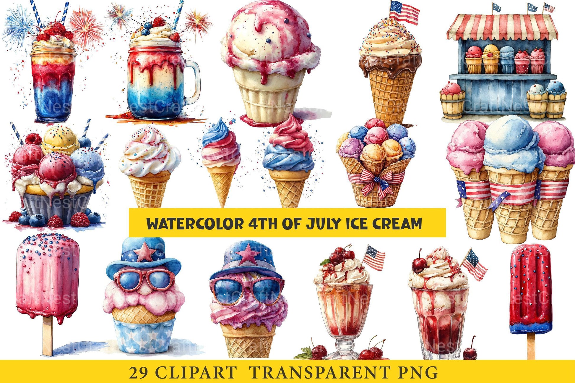 4th of July Ice Cream Clipart - CraftNest - Digital Crafting and Art