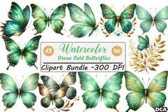 Green Gold Butterflies Clipart Bundle - CraftNest - Digital Crafting and Art